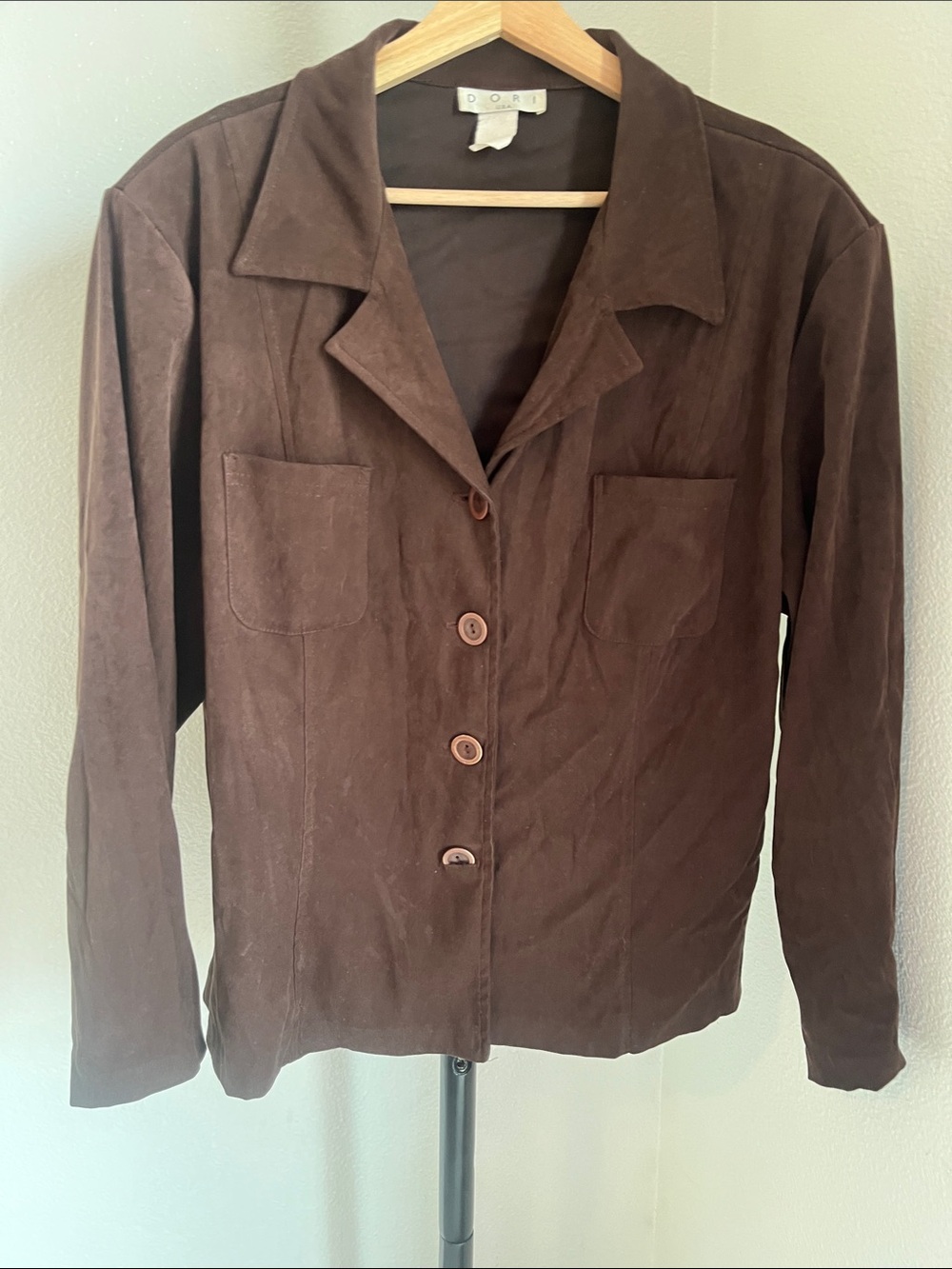 Brown faux Suede Button-Front Jacket Y2K